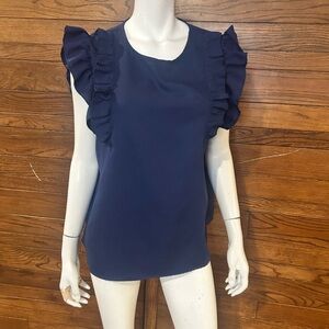 SHEIN Blue Ruffled Sleeveless Blouse